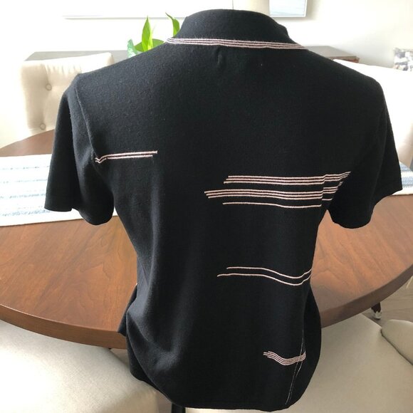 Vintage Key West Lady's Fashion SS Mock Collar Knit Retro Sweater Black Pink M/L - Picture 5 of 9